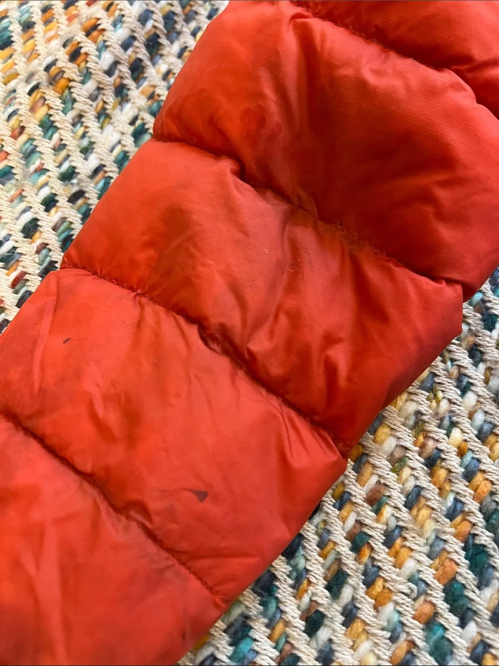 L.L. Bean Kids' Colorblock Hooded Down Puffer Jacket - Red, Tan, Teal, Navy